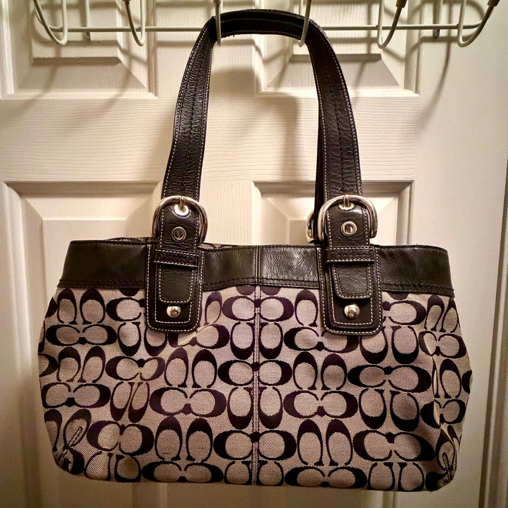 Coach Black and Brown Signature Shoulder Bag